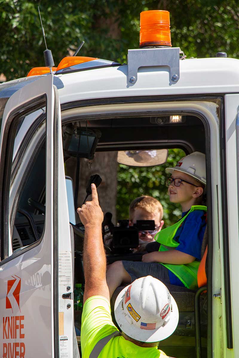 Boy in a ready-mix truck